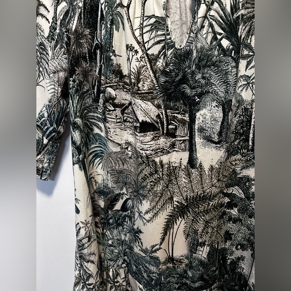 Margaret O’Leary Ivory Black Botanical Tropical Toile Print Midi Dress Size M - Picture 6 of 12